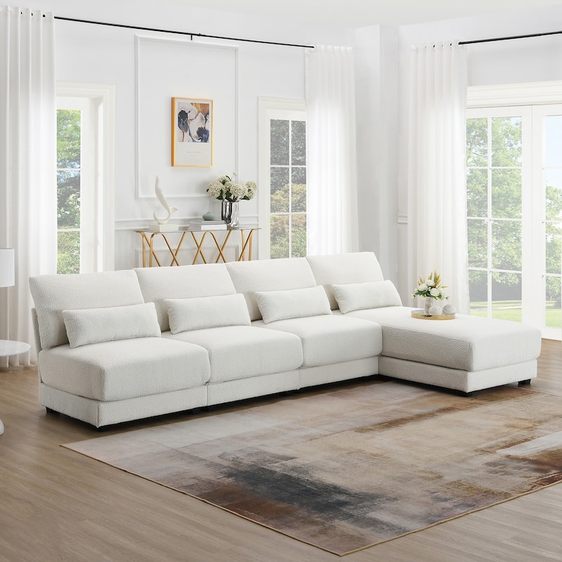 120" Boucle L-Shaped Sectional Sofa with Chaise