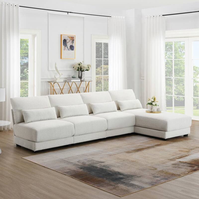 120" L-Shaped 4 Seater Sectional Sofa with Reversible Chaise and 4 Waist Pillow, Armless Design for Space-Saving Comfort