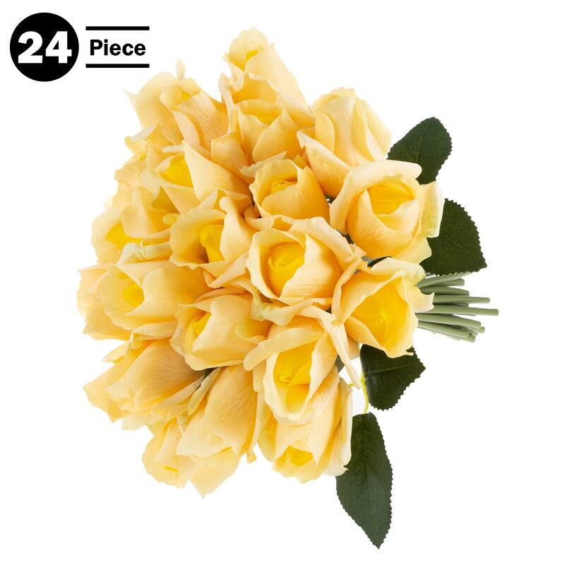 Pure Garden 24Pc Rose Artificial Flowers, Yellow