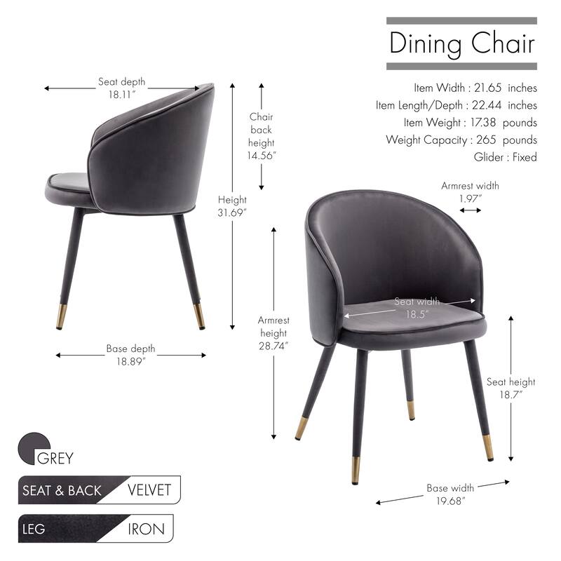 Porthos Home Pru Velvet Dining Chairs with Gold Trim, Set of 2