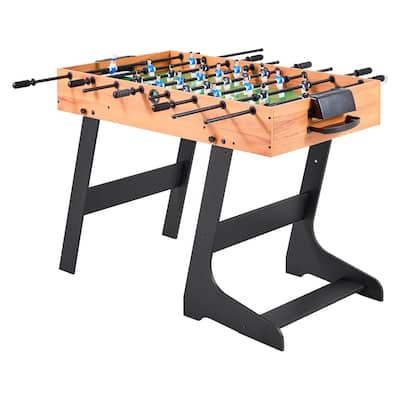Brown Wood Grain MDF Foldable Foosball Table with Anti-Slip Handles and Shock Absorbers - 42x24x32 in