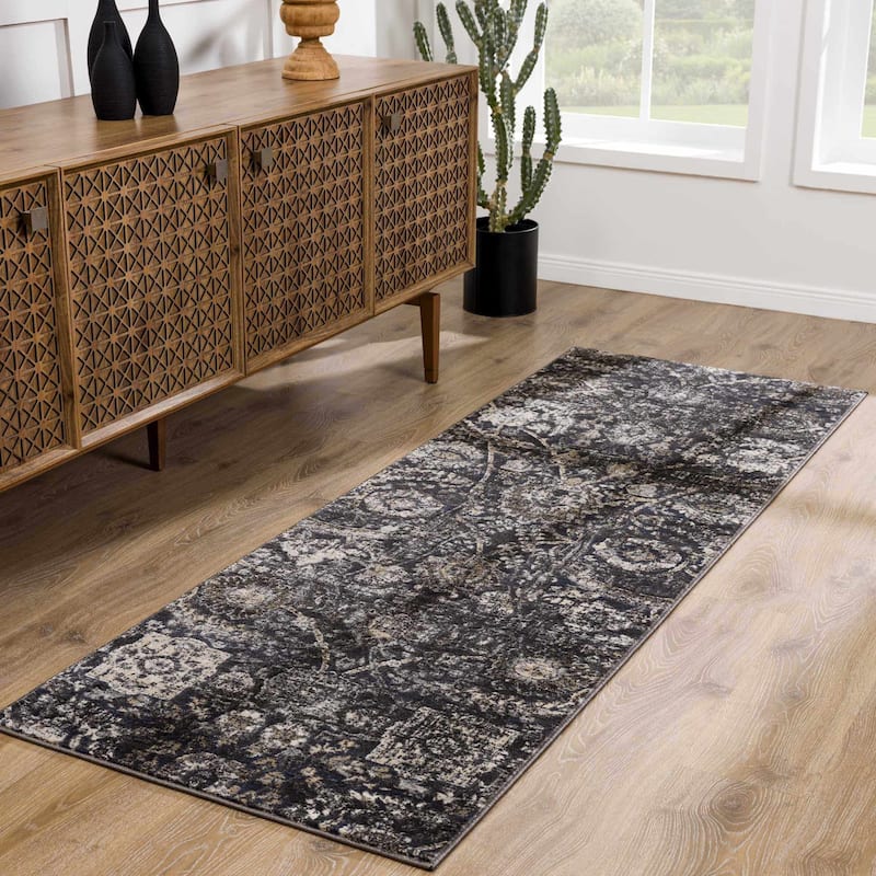 Hauteloom Erbacon Living Room, Bedroom Area Rug - Beige, Black, Charcoal - 2' x 2'11"