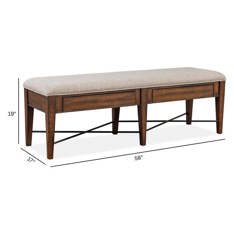 Magnussen Home Bay Creek Toasted Nutmeg Upholstered Bench - 58''W x 17''D x 19''H