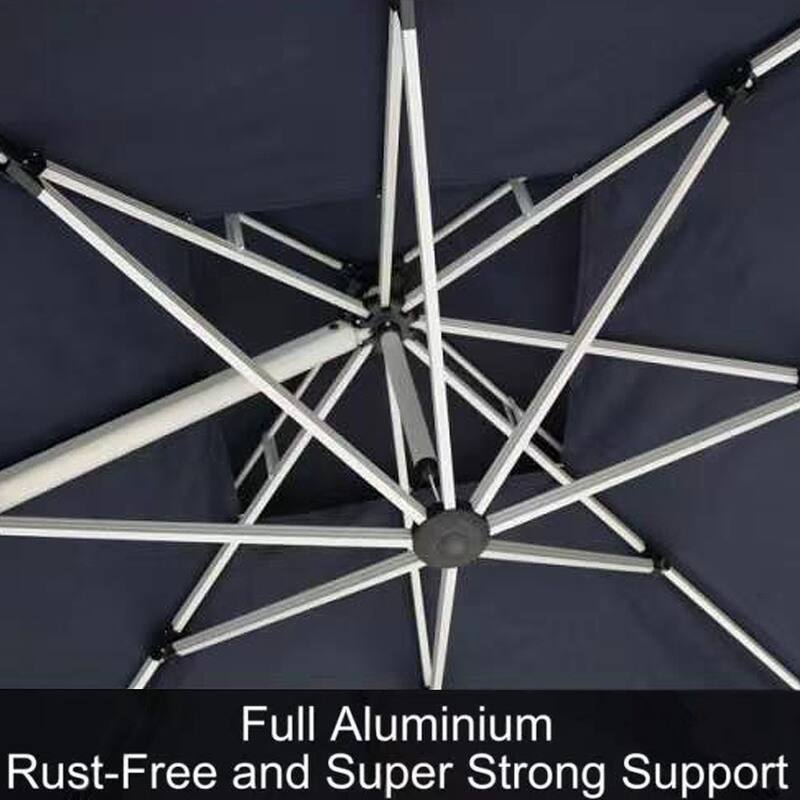 9 x 11 FT Outdoor Dual Top Solar Powered LED Aluminum Patio Cantilever Umbrella and Weighted Base