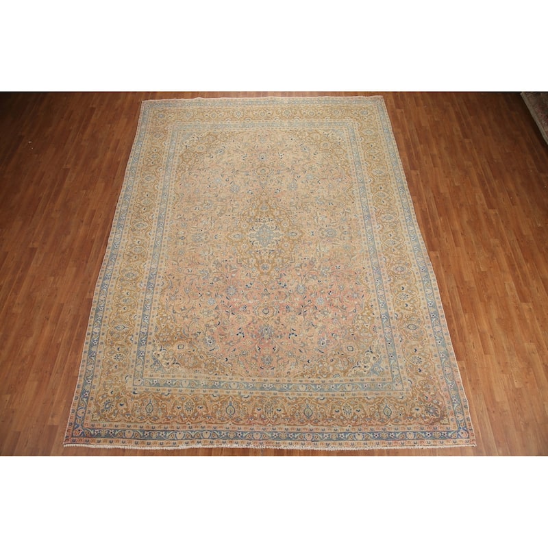 Hand Knotted Oriental 100% Wool Carpet Traditional Floral Coral Mashad Area Rug - 12' 5'' X 9' 3''