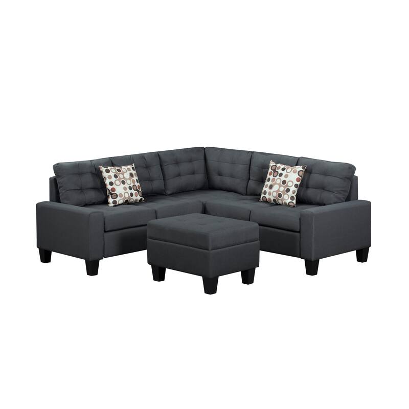 104.5" Gray Upholstered Sofa Set with Comfortable Coin-Spring Cushions, Sturdy Frame, Chaise Lounge, Versatile Storage Ottoman