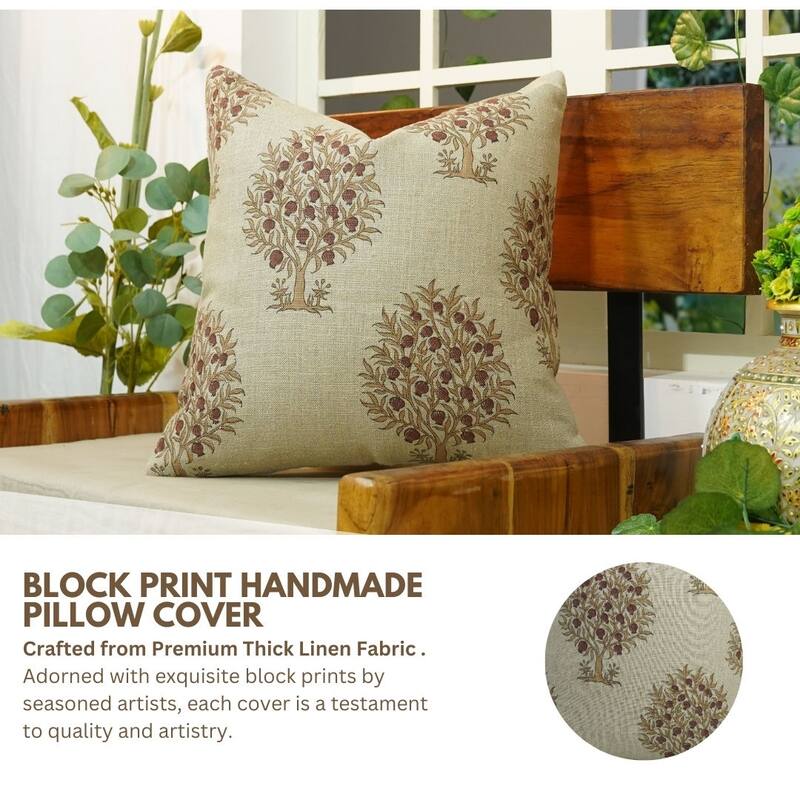 Fabdivine Block Print Pillow Cover for Sofa, Couch or Bed Thick Linen Fall Decorative
