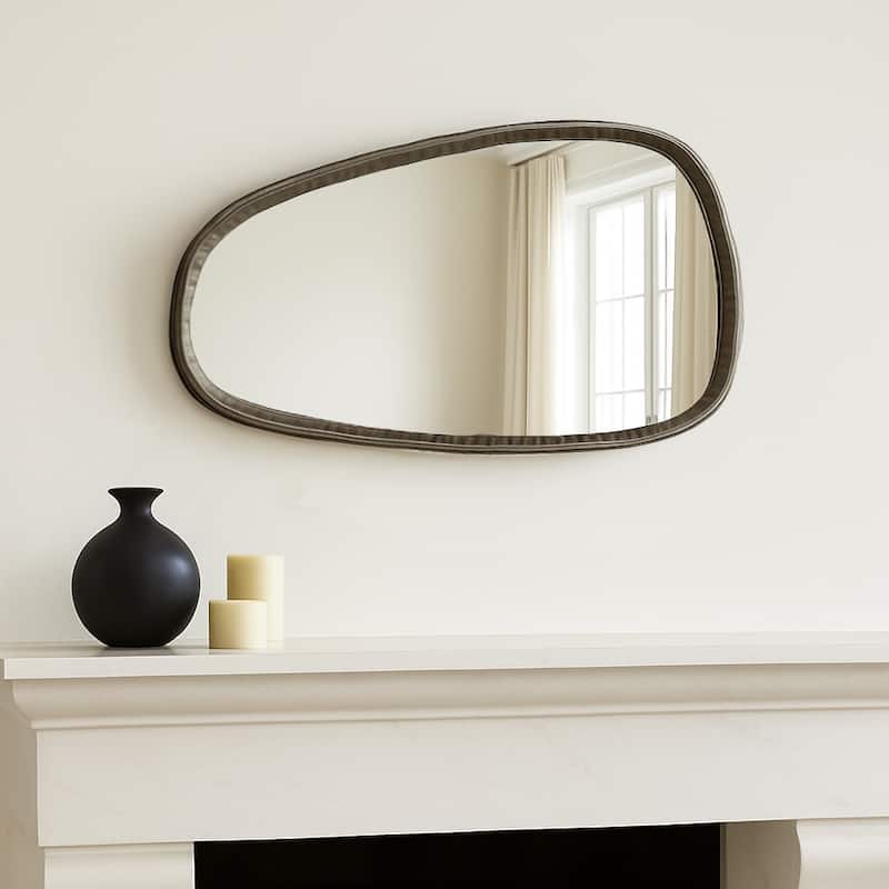 Metal Asymmetrical Mirror with Glass Wood Sculptural Modern Design - Gold/ Metallic - 30.0"