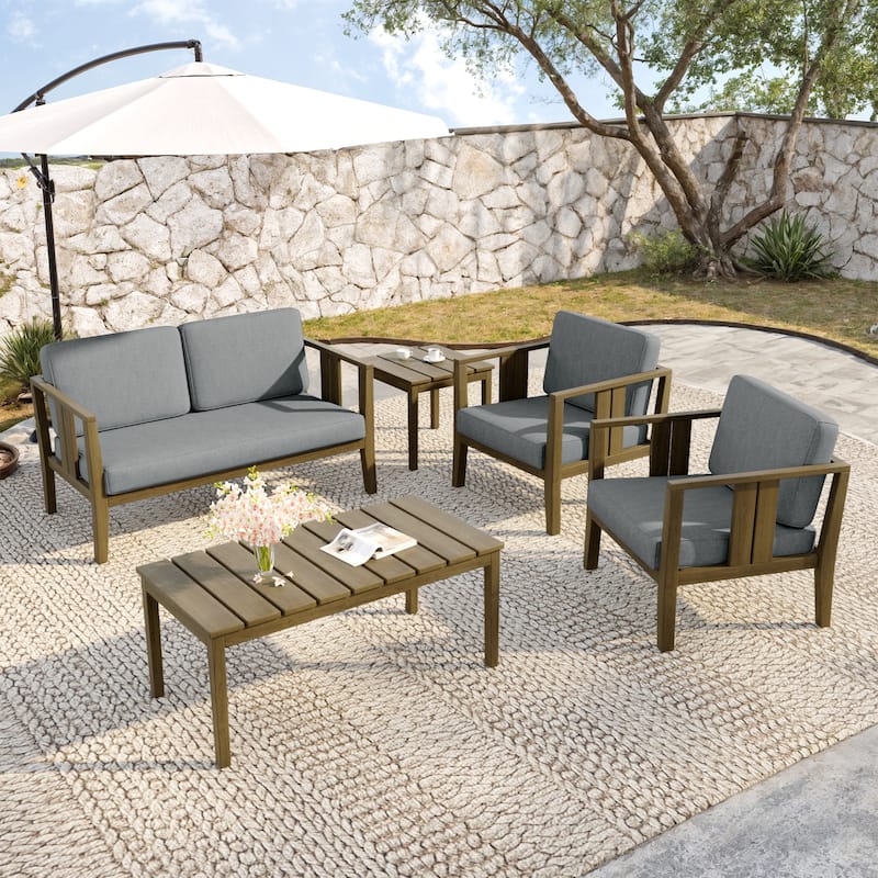 5-Piece Teak Wood Outdoor Conversation Set