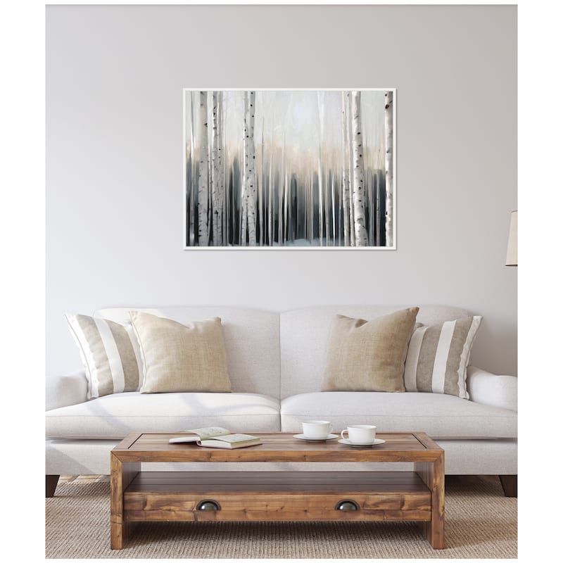 Kate and Laurel Sylvie Birch Tree Glow Framed Canvas by Mary Sparrow