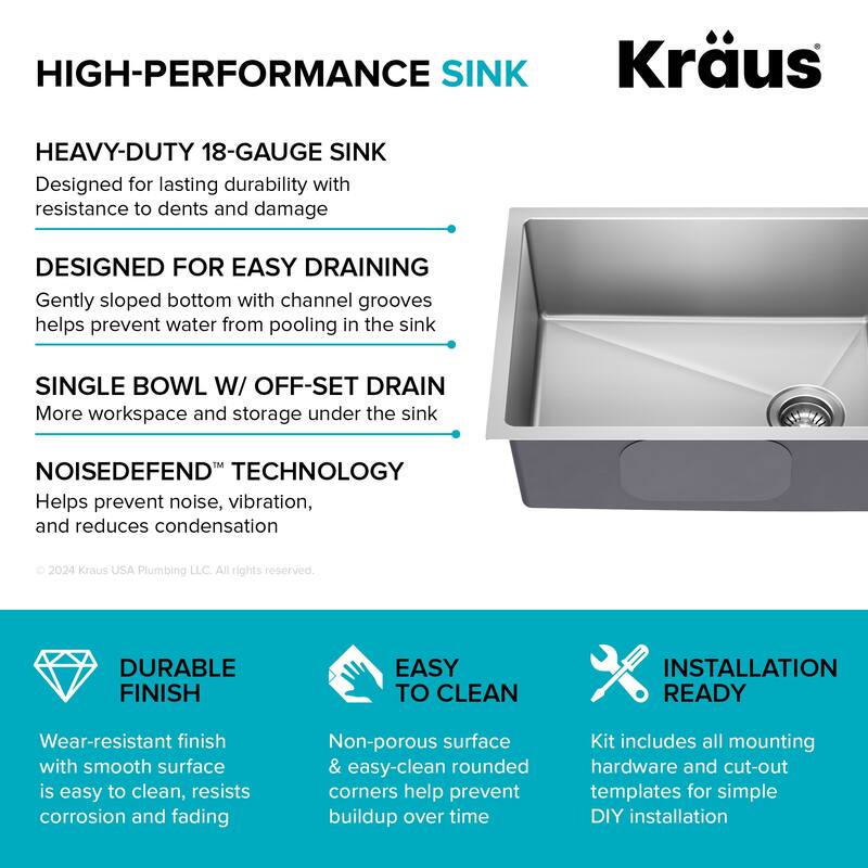 KRAUS Fairlane Undermount 18 Gauge Stainless Steel Kitchen Sink
