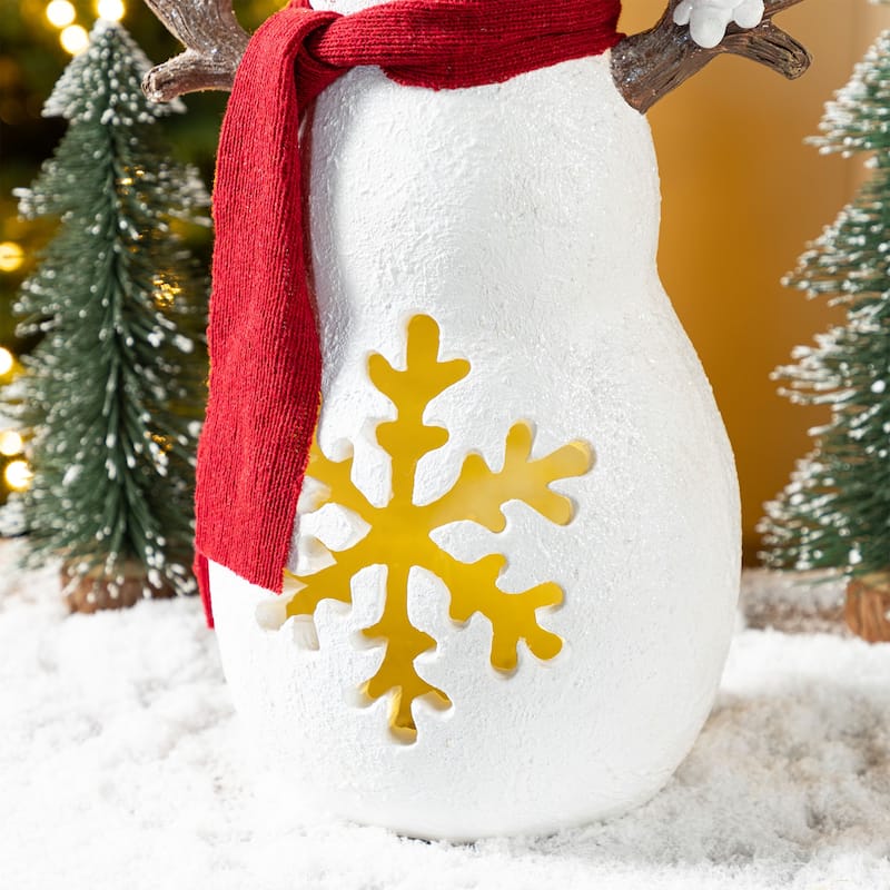Glitzhome 15"H Christmas Lighted Resin Snowman Table Decor