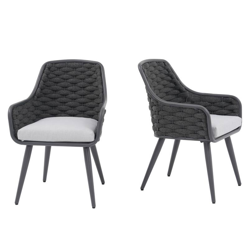 Outdoor 2-Piece Metal Arm Dining Chairs With Cushions
