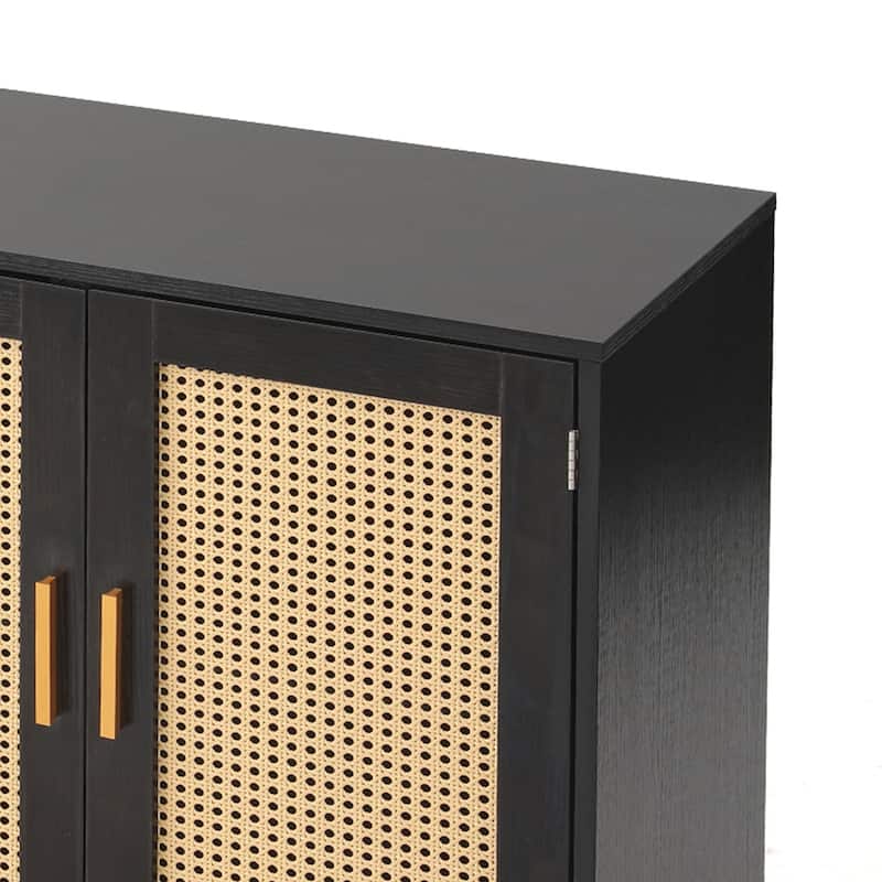 Rattan Accent Cabinet Storage Sideboard Buffet with 4 Doors