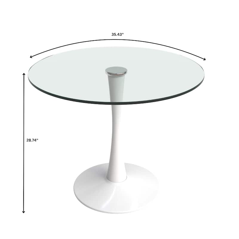 Bristol 35" Round Dining Table with Modern Glass, MDF or Sintered Stone - Sturdy Steel Pedestal Base for Kitchen, Dining, Cafe