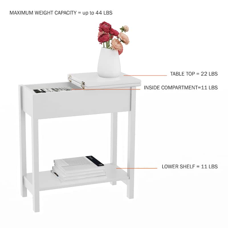 Hastings Home Flip Top End Table with Storage - 22.75” x 11” x 24”