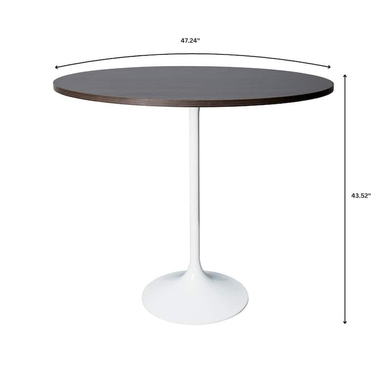 LeisureMod Verve 48" Round Dining Table with MDF Wood TableTop and White Steel Base for Kitchen & Dining Room