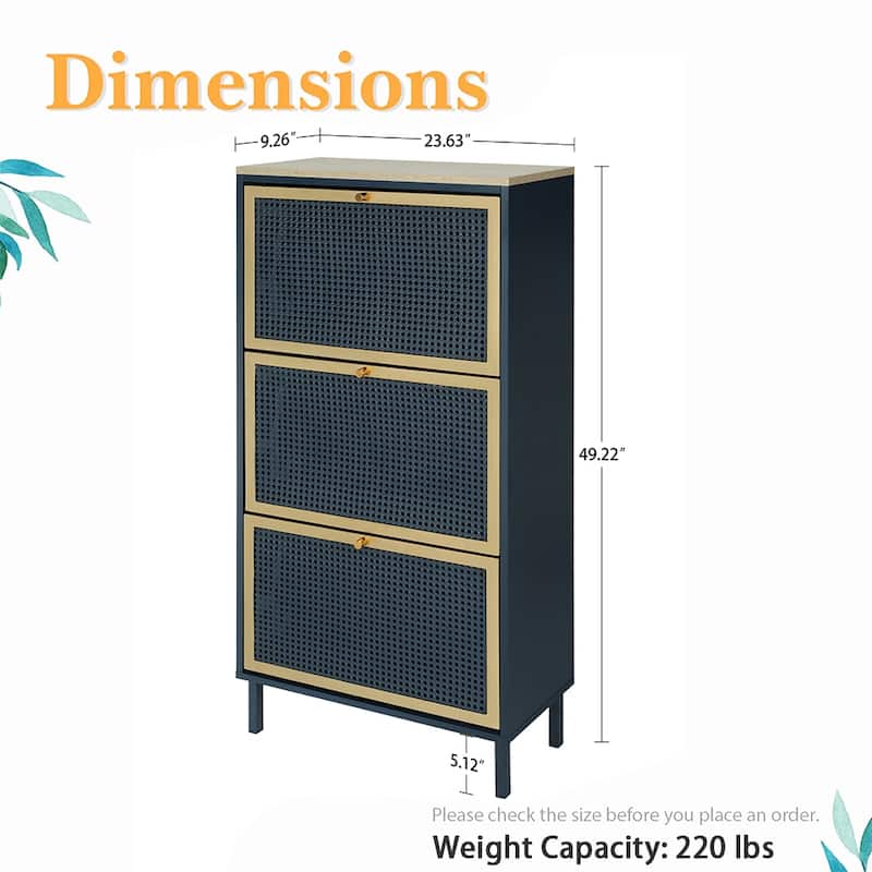 Entryway Shoe Storage Cabinet with 3 Flip Drawers with Mesh Door - 23.63" x 9.26" x 49.22"H