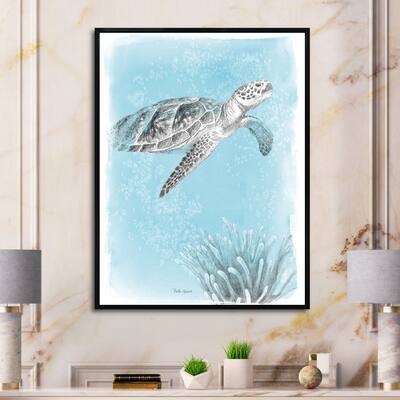 Designart "Coastal Sea Life I Turtle sketches" Nautical & Coastal Framed Canvas - Grey