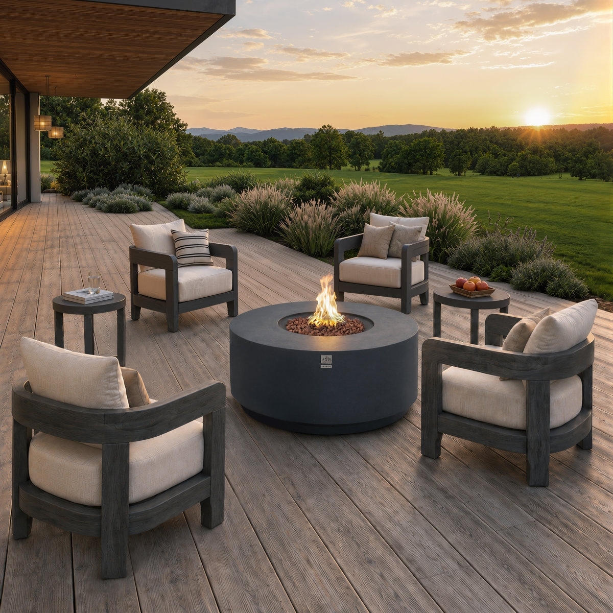 Encinitas 48" Round Propane Fire Pit Table with Hidden Fuel Tank Drawer