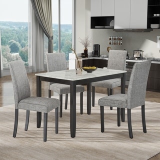 5-Piece Rectangular Faux Marble Dining Table Set with Wood legs and 4 ...