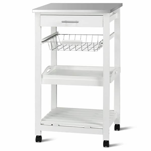 Shop Costway Rolling Kitchen Trolley Cart Steel Top Removable Tray