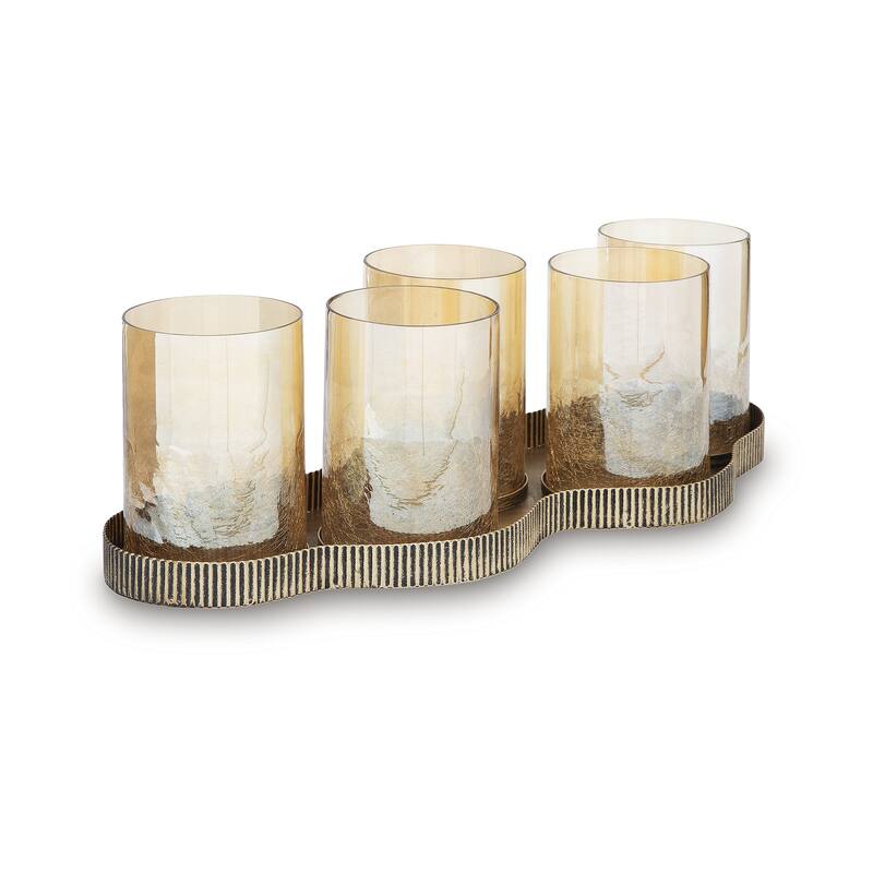 Signature Design by Ashley Evereton Gold/Clear Candle Holder - 19.75" W x 8.25" D x 6.63" H