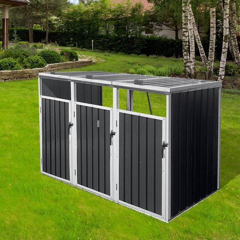GDFStudio - Garrett Mason Garbage Bin Shed for 3 Trash Cans, Metal Outdoor Storage