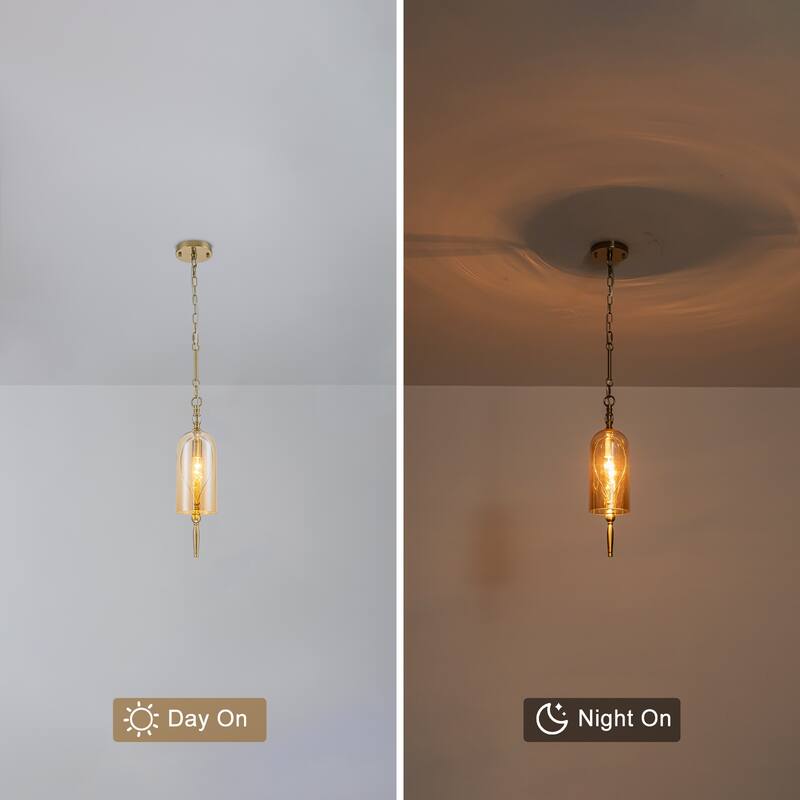 Vintage Gold Mini Pendant Light with Amber Glass Shade Fixture - Dia.4.72-in