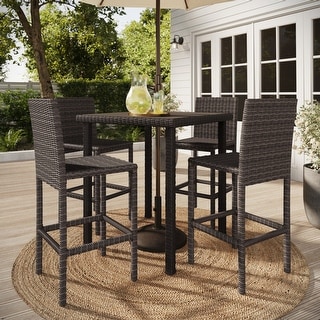 Martha Stewart 5-Piece Outdoor Rattan Wicker Patio Set with 4 Bar Stools, Bar Height Table - 19"W x 22.5"D x 46"H