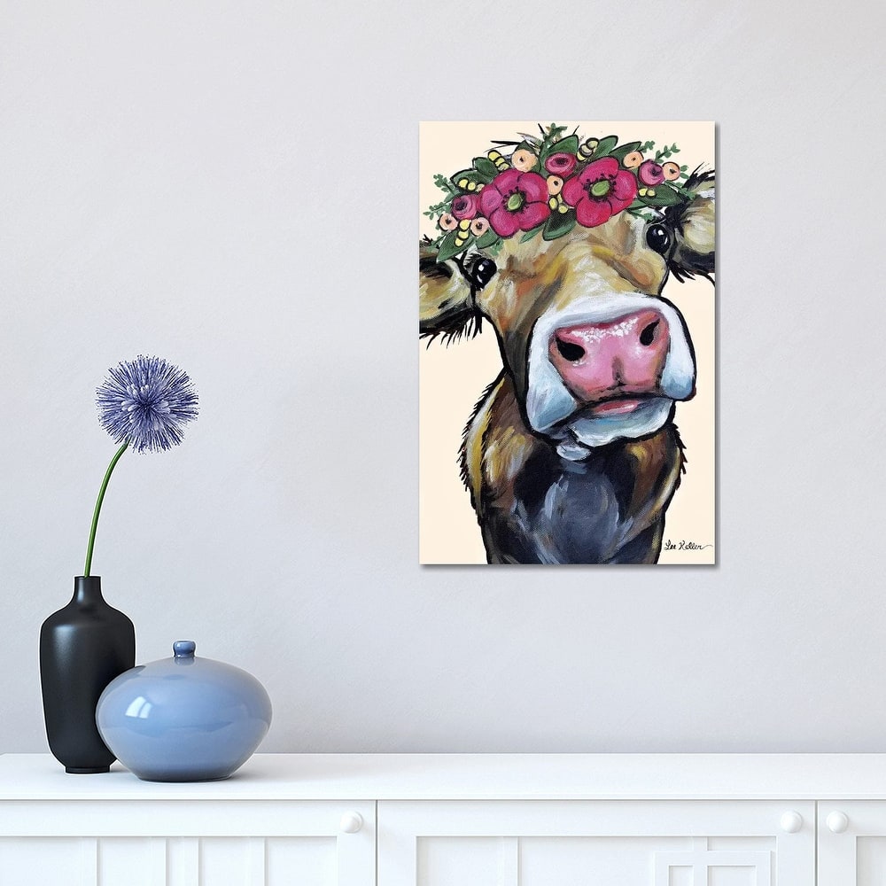iCanvas "Hazel The Cow Flower Crown On Cream" by Hippie Hound Studios Canvas Print
