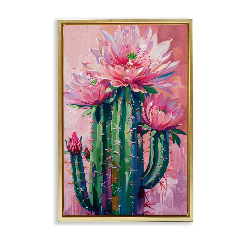 Stupell Pink Blossomed Cactus Framed Floater Canvas Wall Art Design By LSR Design Studio