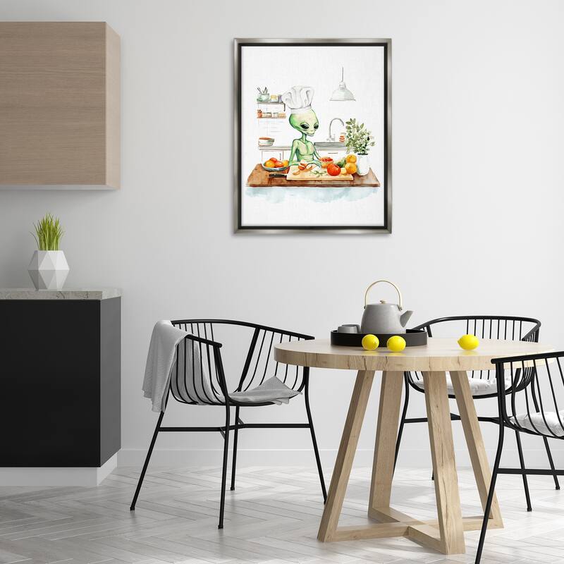 Stupell Chef Alien in Kitchen Framed Floater Canvas Wall Art Design By Lil' Rue