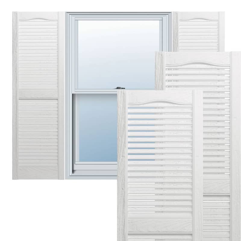 Builders Edge, Standard Cathedral Top Center Mullion, Open Louver Shutters, Includes Matching Installation Spikes (Per Pair) - 12 in. W x 72 in. H - White