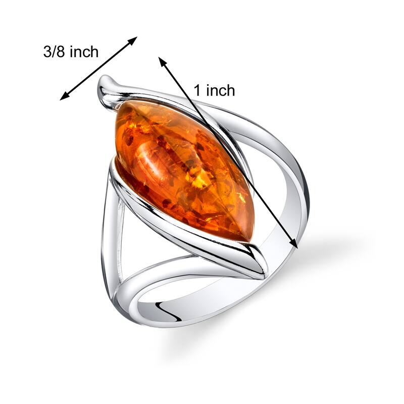 Amber Elliptical Shape Ring in Sterling Silver