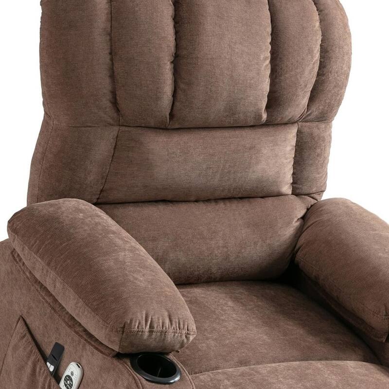 HomeRoots 39" Brown Faux Leather Heated Massage Lift Assist Recliner With USB