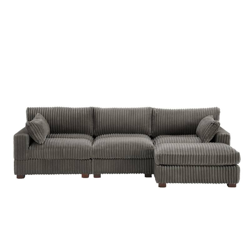 Plush Corduroy Upholstered Modular Sectional Sofa with Pillows