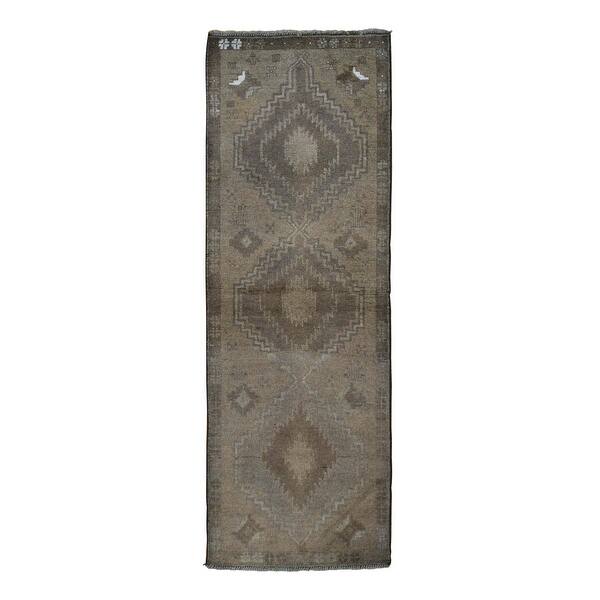 slide 1 of 7, Hand Knotted Brown Tribal & Geometric with Wool Oriental Rug (2'4" x 7') - 2'4" x 7'