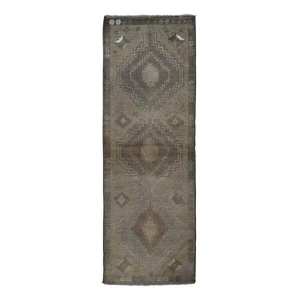 slide 1 of 7, Hand Knotted Brown Tribal & Geometric with Wool Oriental Rug (2'4" x 7') - 2'4" x 7'