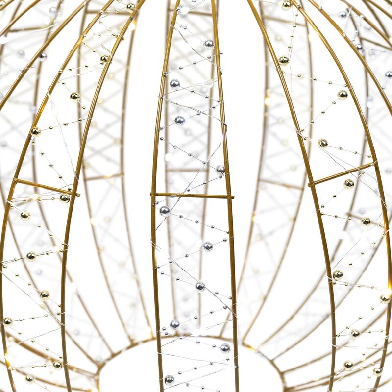 LED Lighted 3D Beaded Ball Ornament Outdoor Christmas Decorations - Candlelight Clear - Set of 3 - Gold