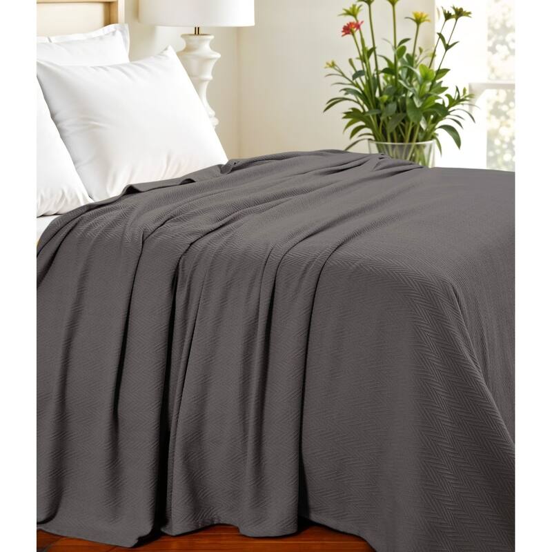 HomeRoots Twin Charcoal Cotton Woven Chevron Blanket - Twin - Charcoal