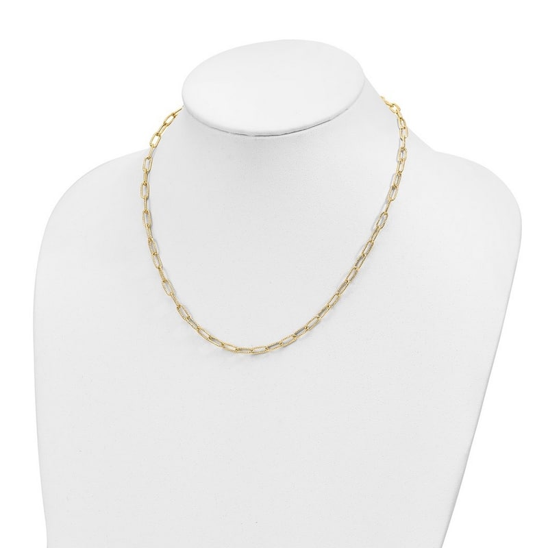 Curata 14k Yellow Gold 18" Textured Paperclip Statement Necklace