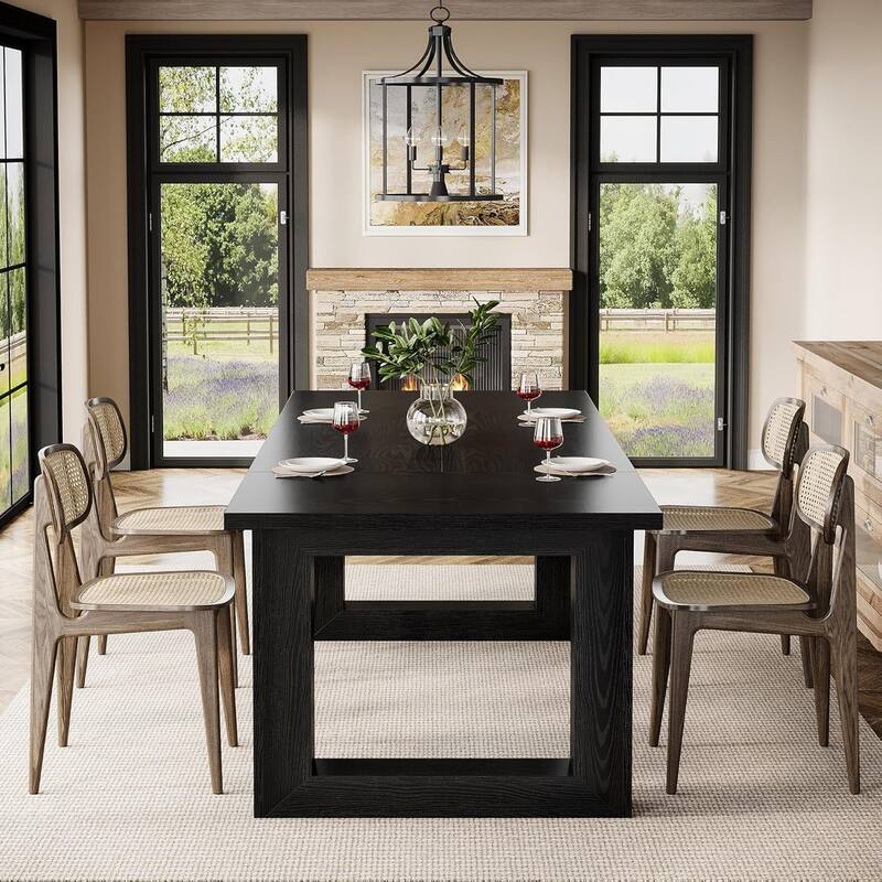 63-Inch Dining Table Modern Wood Kitchen Table Large Rectangular Dinner Table for Dining Room