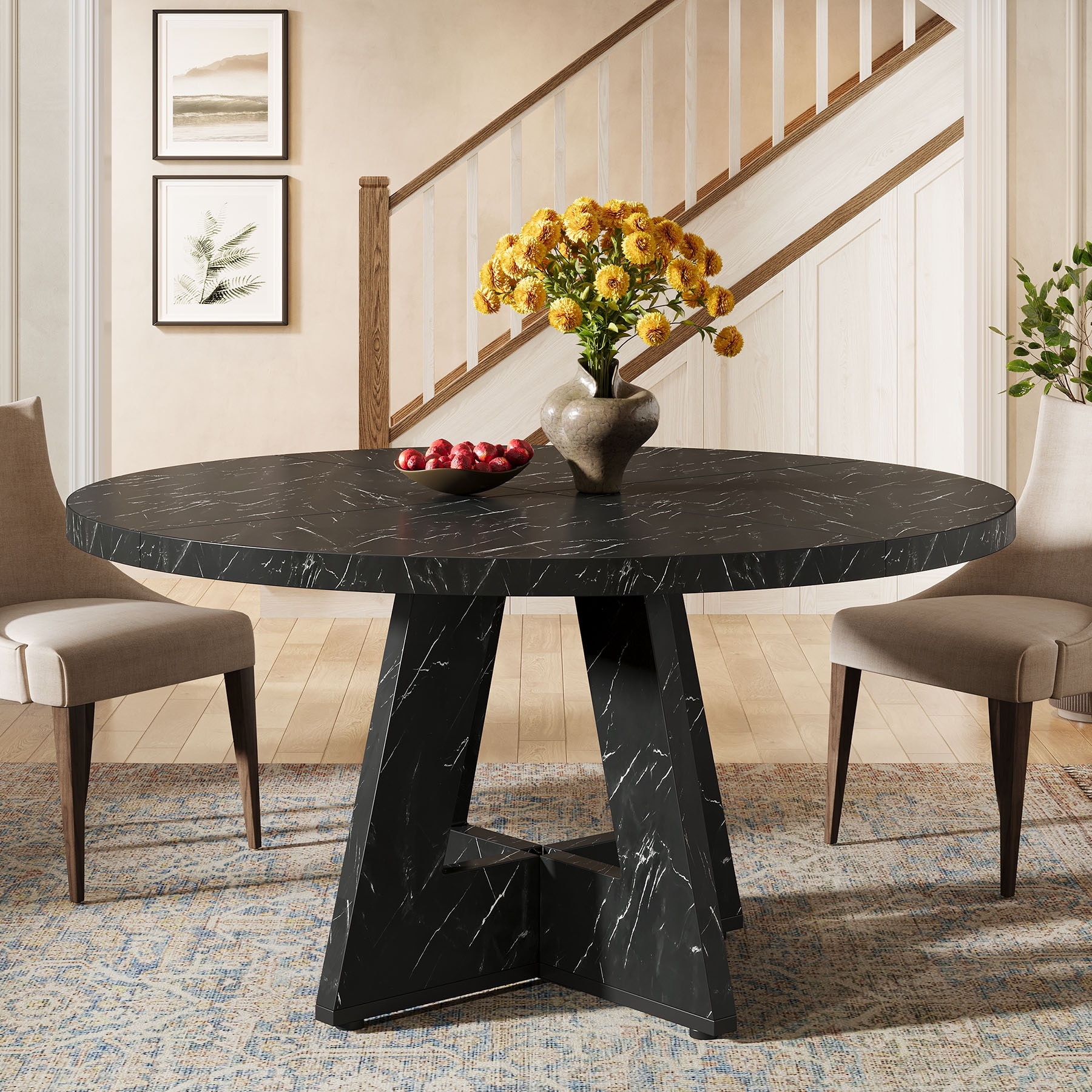 47" Round Dining Table, Wood Top Kitchen Table for Dining/Living Room