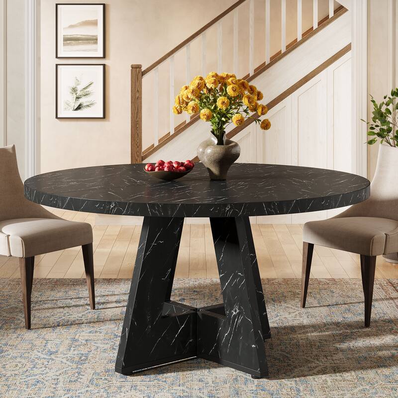 47" Round Wood Dining Table 4-Seater Farmhouse with Wooden Tabletop Cross Base for Dining Room/Kitchen