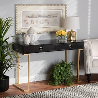 Beagan Contemporary Black Finished Wood/ Gold Metal Console Table
