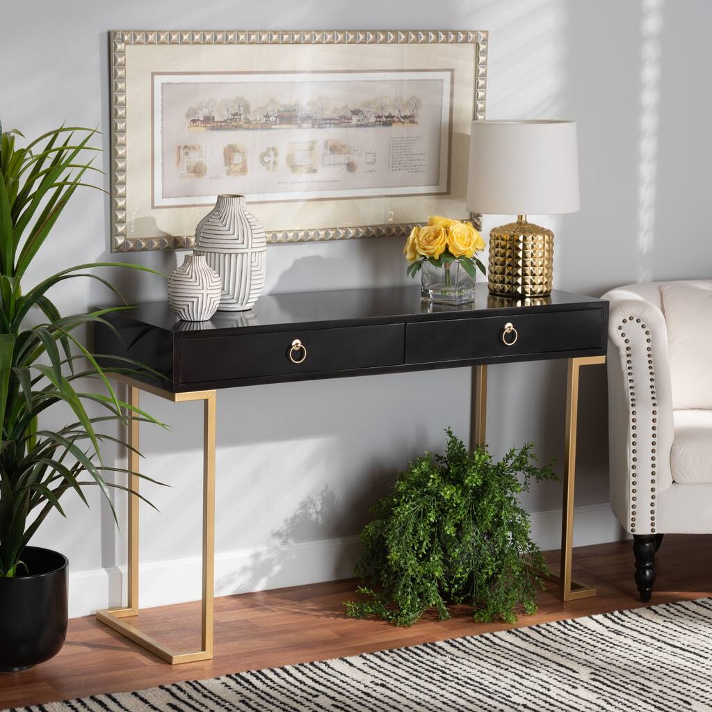 Beagan Contemporary Black Finished Wood/ Gold Metal Console Table