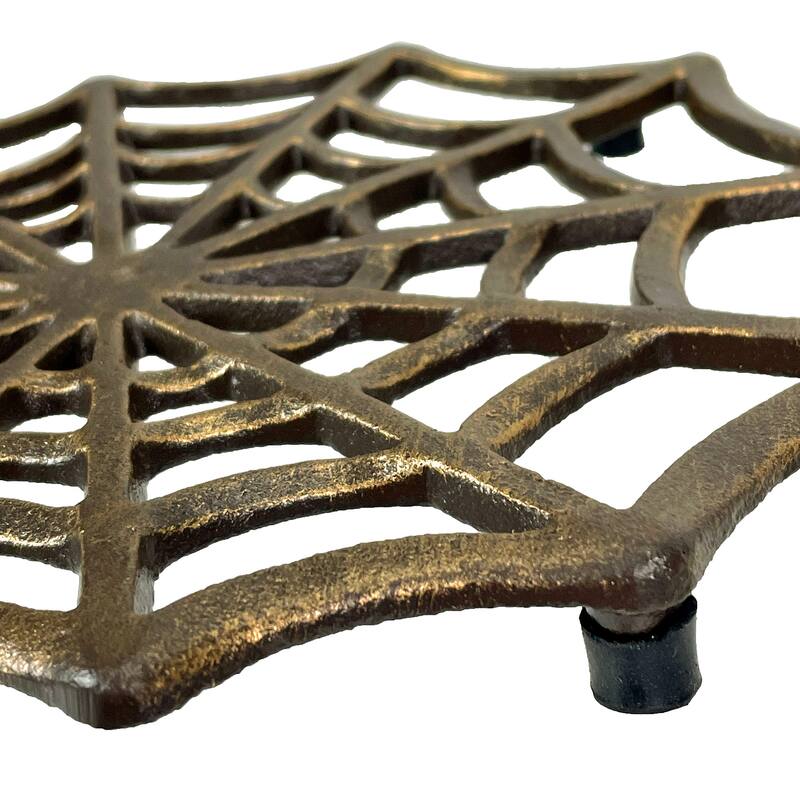 Cast Iron Spider Web Trivet 8" Bronze Gothic Decor, Kitchen Heat - 0.5 X 8 X 8 inches