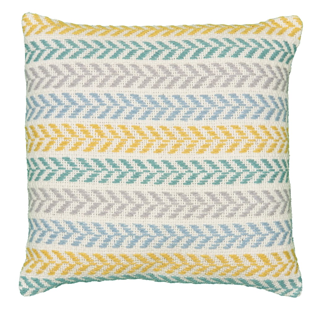 18" White and Yellow Handcrafted Spring Chevron Square Throw Pillow