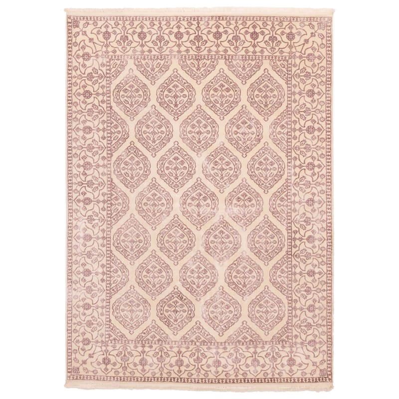 ECARPETGALLERY Hand-knotted Mirzapur Cream Silk, Wool Rug - 5'7 x 7'10